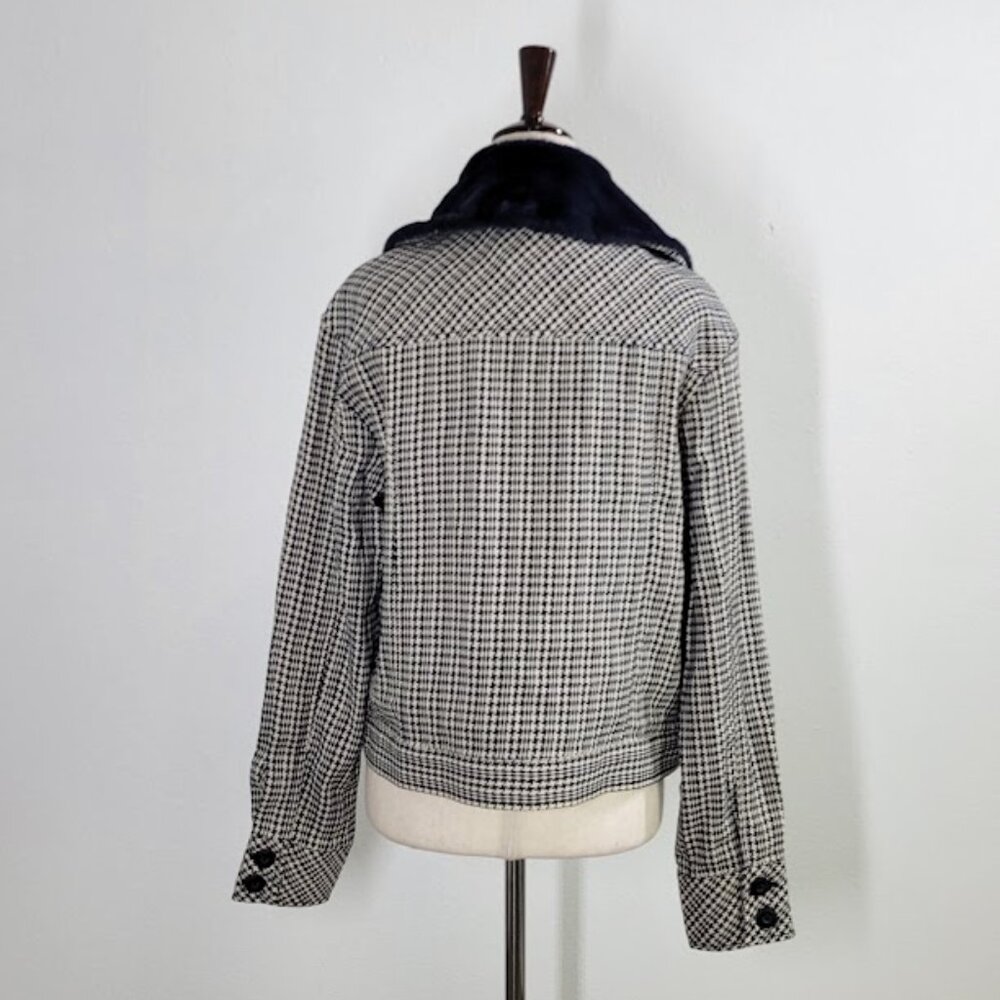ANTHROPOLOGIE MAEVE tweed faux fur-collar jacket Sz M NEW - Picture 7 of 11